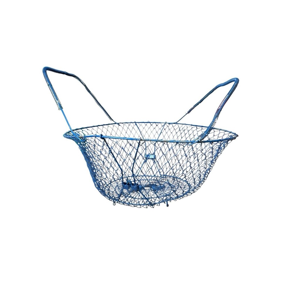 Vintage Large Blue Country Rustic Wire Mesh Egg Fruit Basket Collapsible Handles